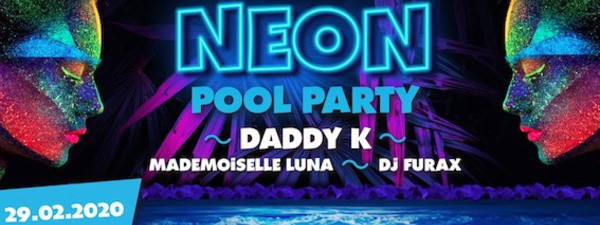 Neon Pool Party à Aqualibi le 29 février : une soirée flashy, dansante et gourmande.