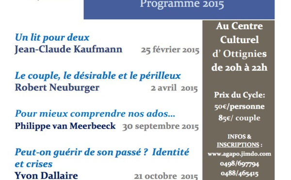 Découvrez le Programme 2015 des Conférences de l'asbl Agap'O